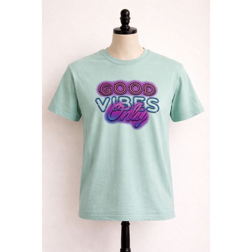 Good Vibes Only Graphic T-Shirt Neon Retro Tee XL